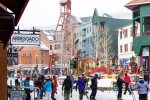 The hustle and bustle of the ski resort in winter